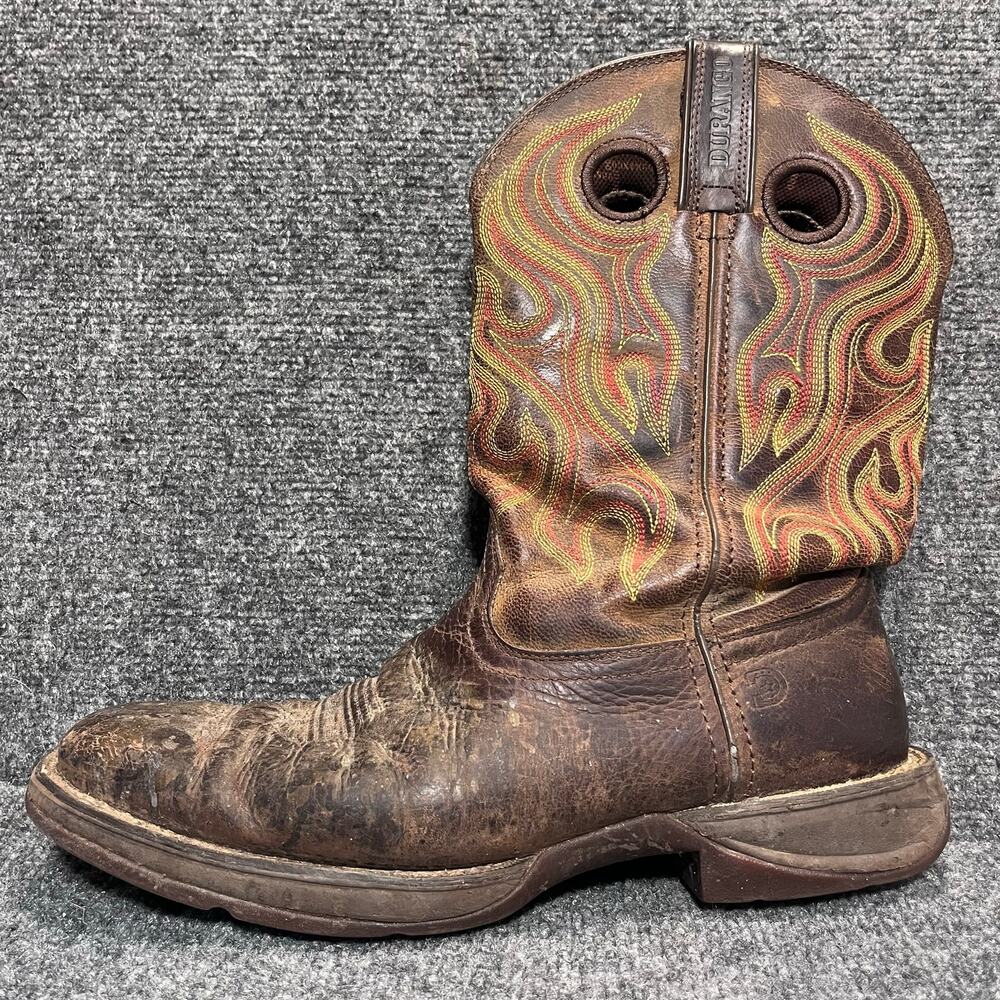 Durango Rebel Mens 11W Western Cowboy Boots Brown Leather Square Toe Flame
